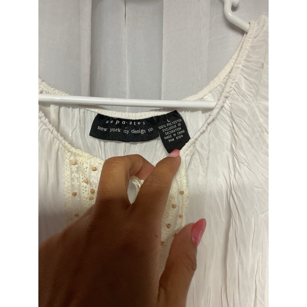 Vtg Separates Ny White Ruched Tie Beaded Blouse Boho Whimsical‎ Small Sheer Y2K - Picture 3 of 8